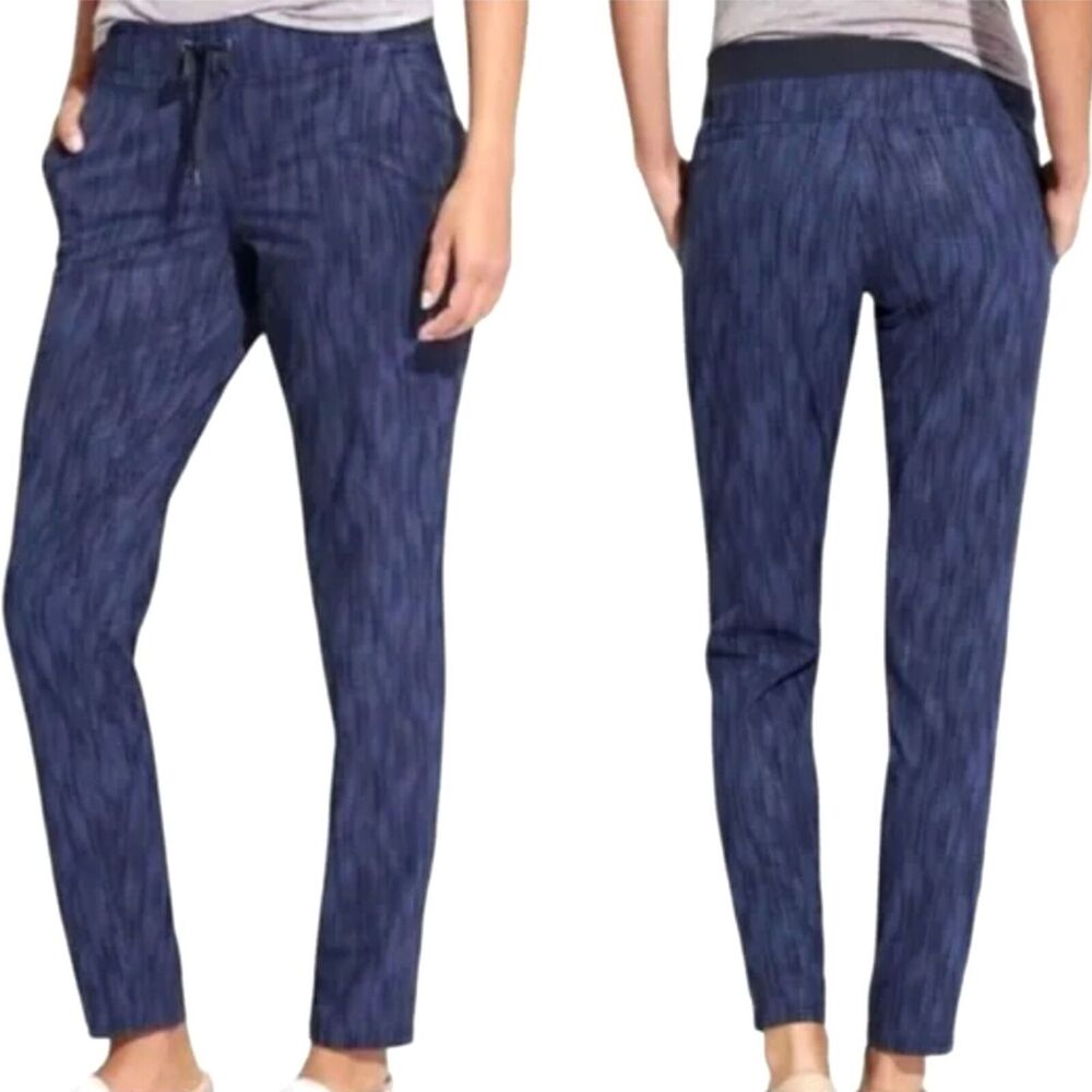ATHLETA Pants Women Blue Stripe Midtown Ankle Brushstroke Pockets Mid Rise sz 6